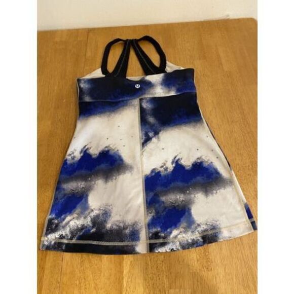 Lululemon Size 6 Womens Scoop Neck Black Blue Top Yoga Workout Shirt - Picture 7 of 8